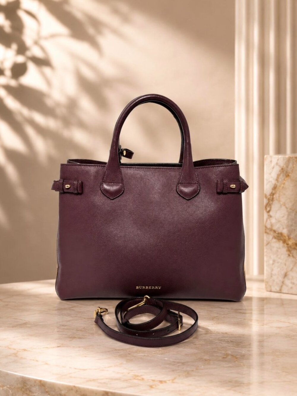 Burberry Banner Medium Plum Leather Satchel